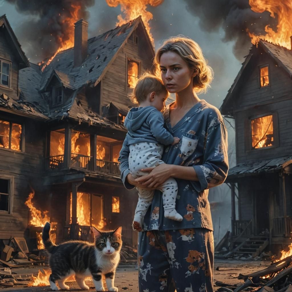 All she could safe, her child and her cat