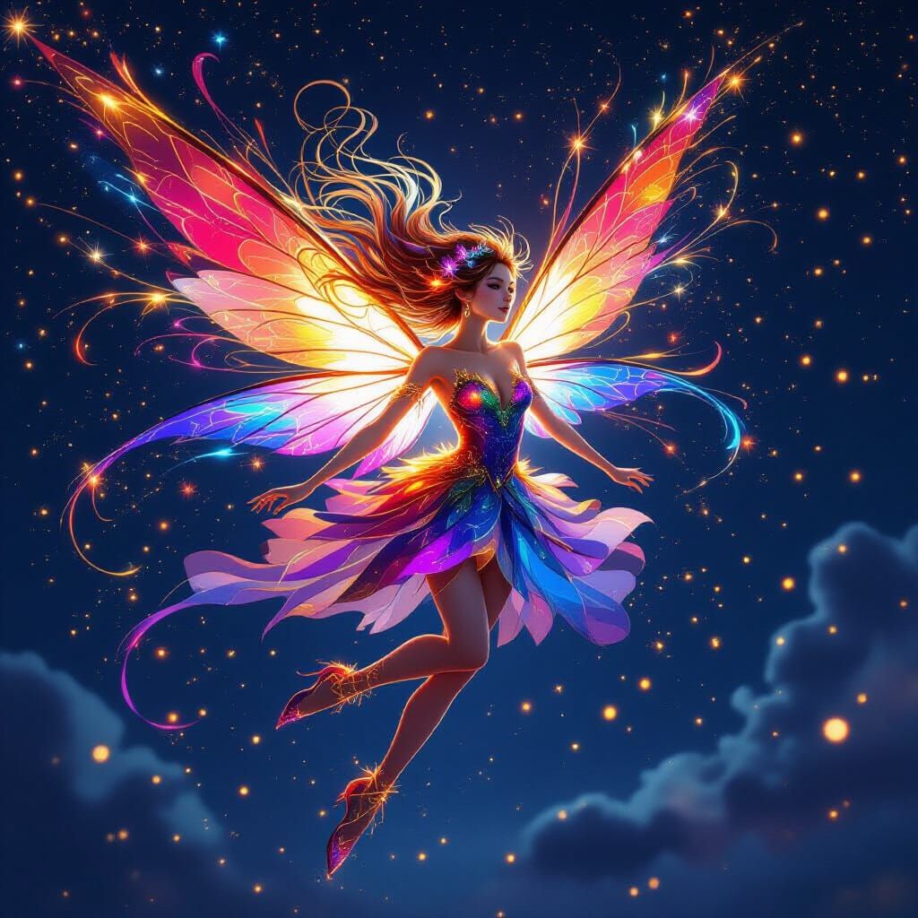 Firework Fairy in Flight: Hyperrealistic Fantasy