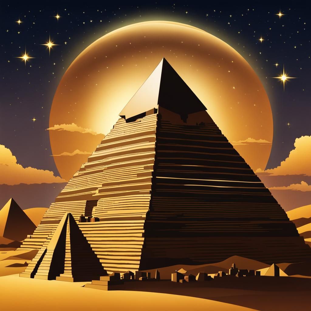 Egyptian Sphinx at Sunset with Stars and Pyramid