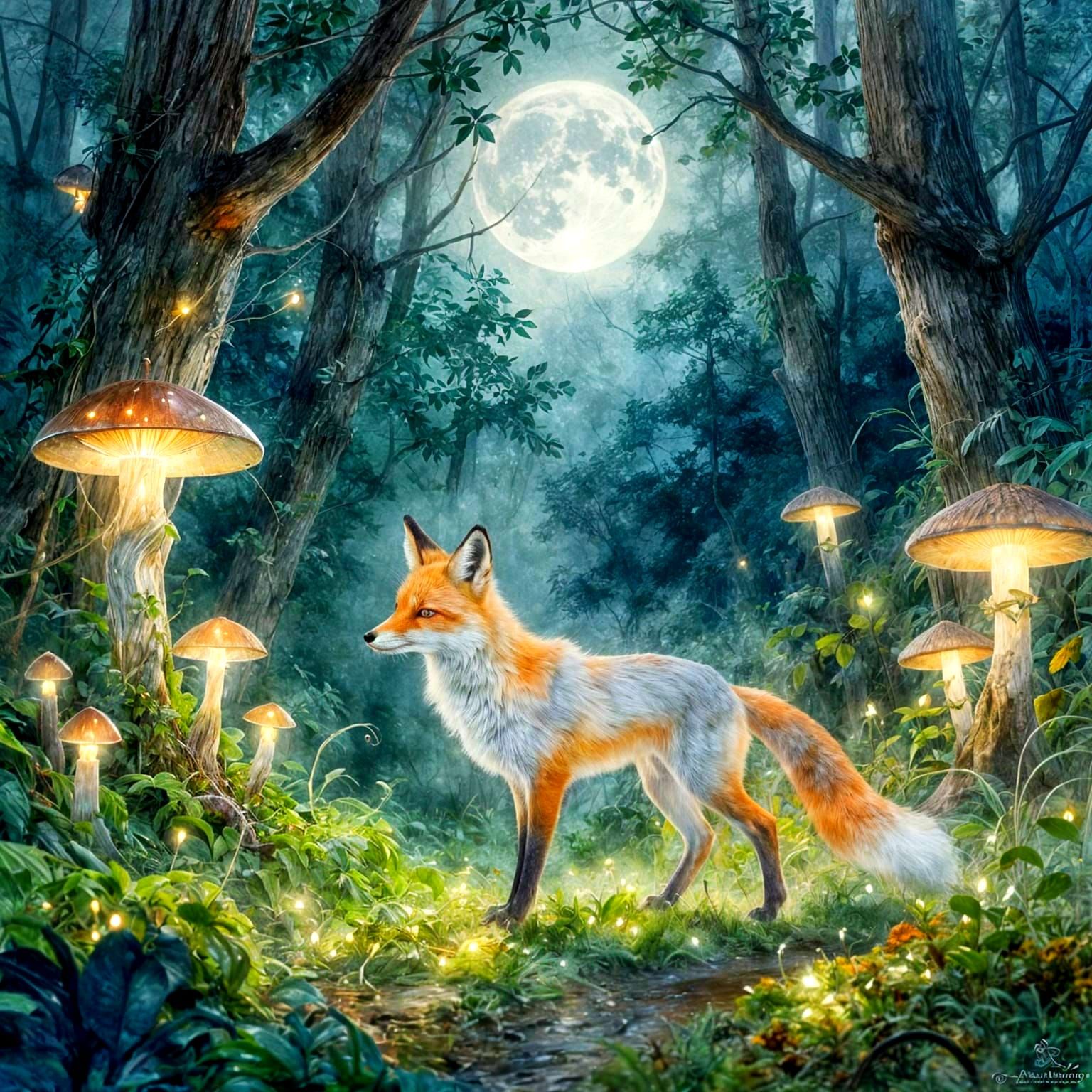 Ethereal Mist Fox on Luminescent Moss Path