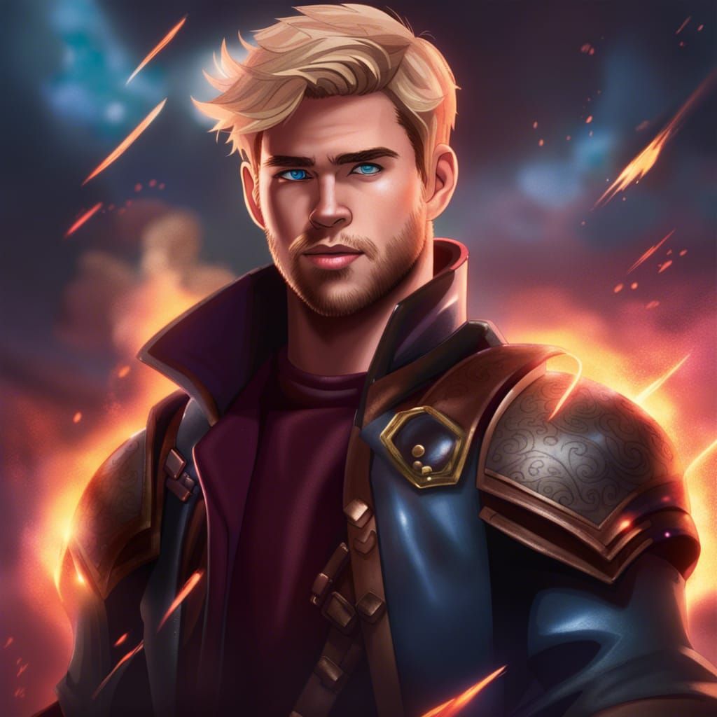 Epic Blonde Warrior with Magical Flames