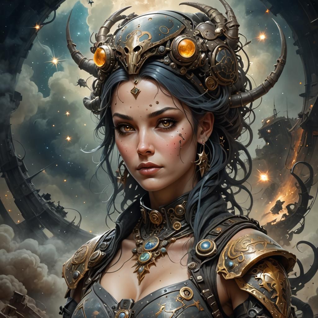 Post-Apocalyptic Cancer Zodiac Sign in Airbrush Style