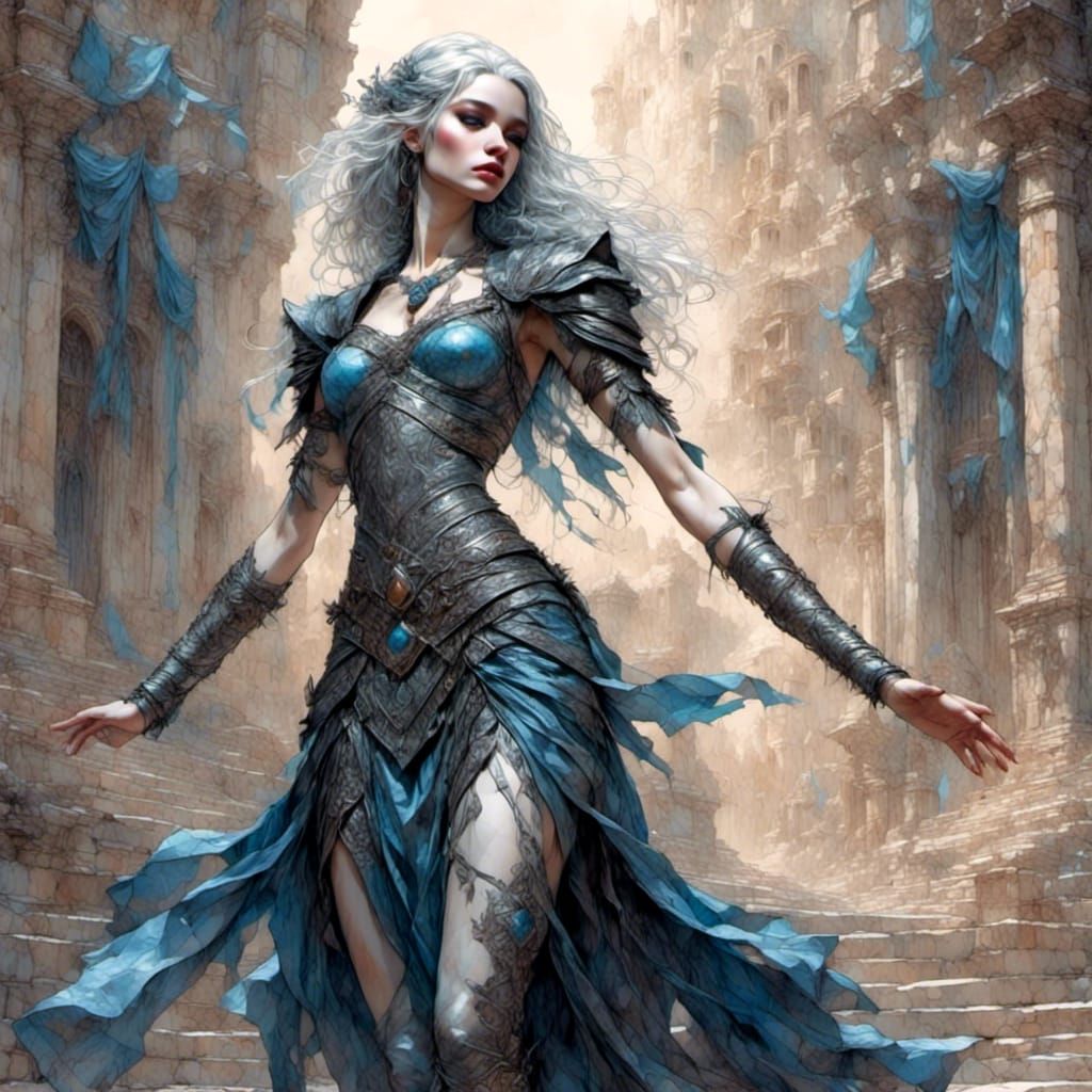 Elegant Drow Dancer in Intricate Costume