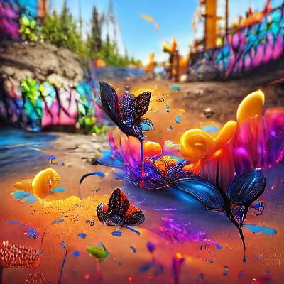 Glowing Meadow: Butterflies and Flowers in Graffiti Art