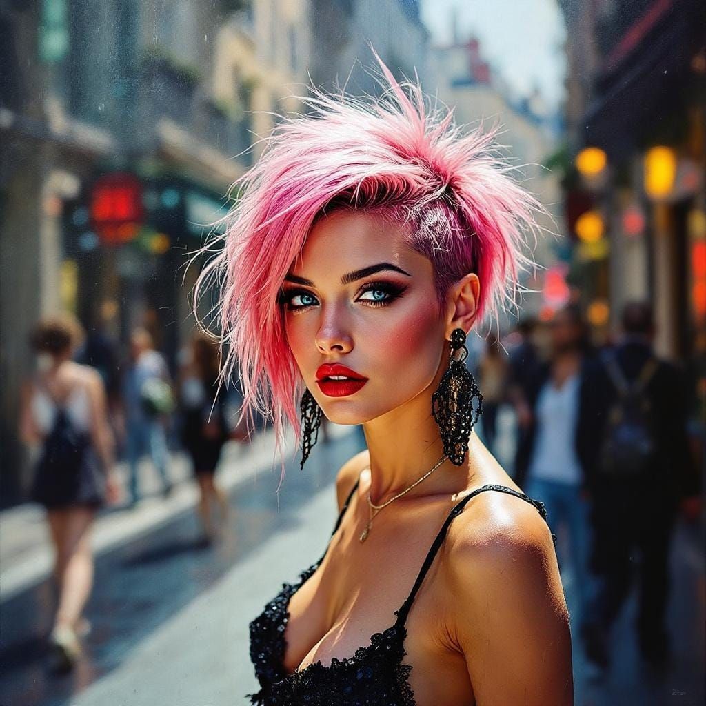 Edgy Punk Figure on Paris Street, Encrustique Style