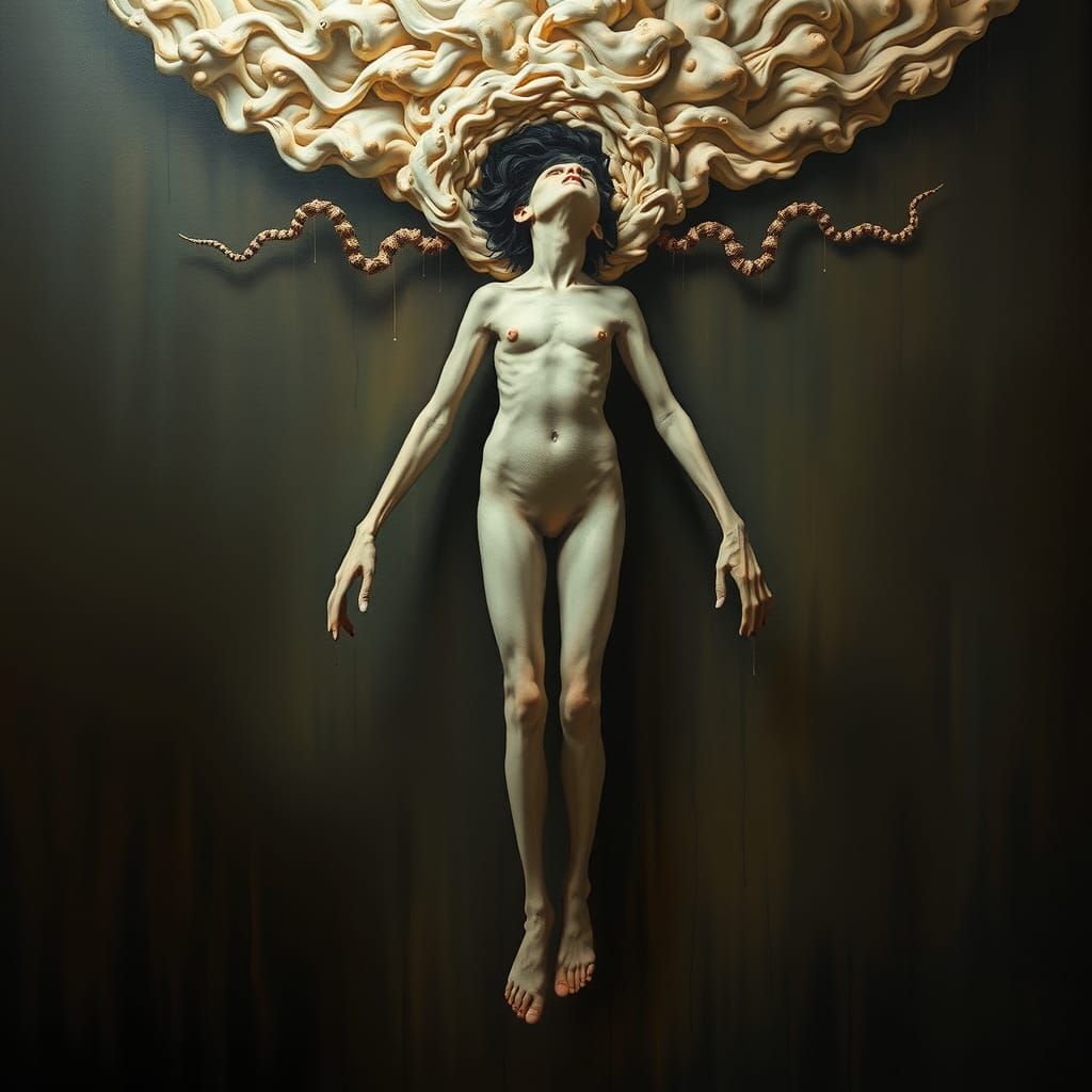 A surreal yet uncanny and unsettling person with distorted f...