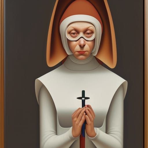 Medieval Nun with Futuristic Device in Social Realism