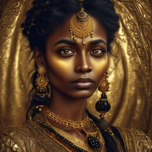 Ancient Brown-Eyed Mystic in Rich Gold and Brown