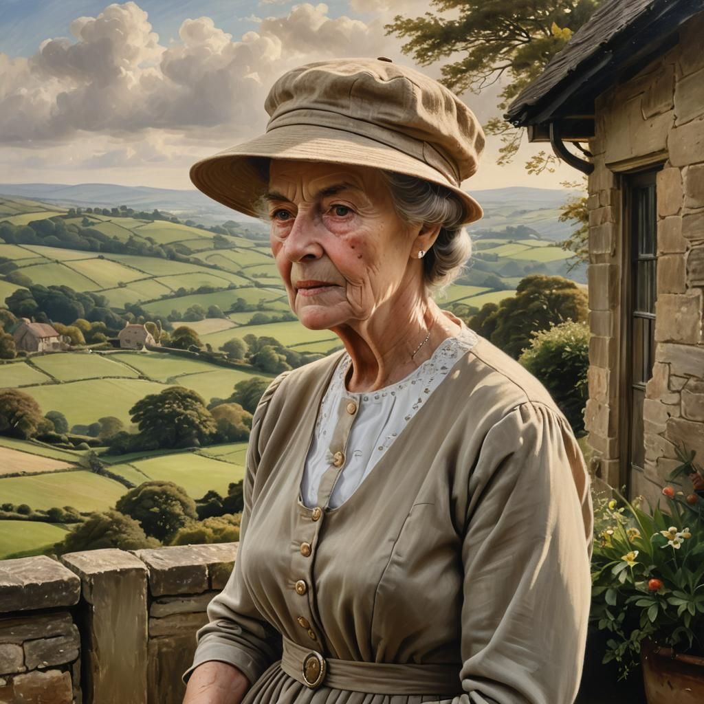 Realistic Oil Portrait of English Woman in Countryside