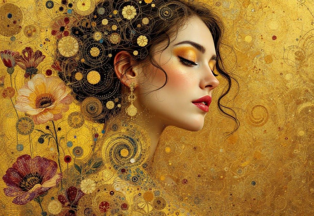 Golden Woman Portrait in Vienna Secession Style