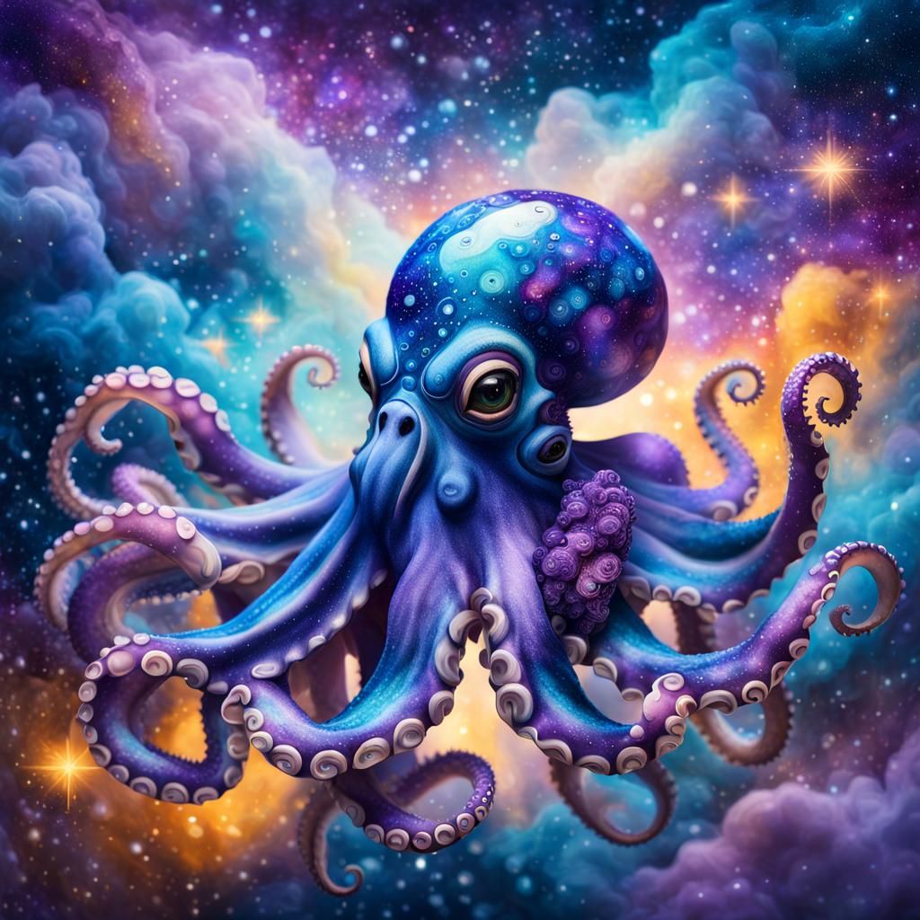 Cosmic Octopus Rooster in Surrealist Style