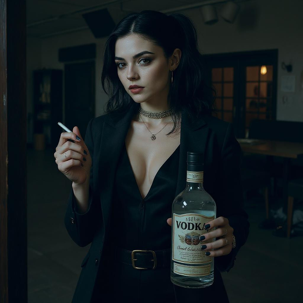 Film Noir Woman with Cigarettes and Vodka