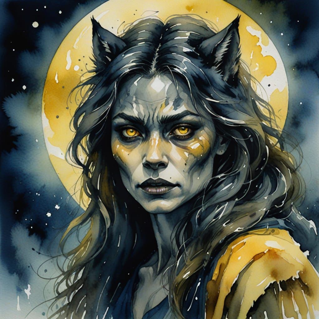 Werewolf Transformation in Watercolor Style