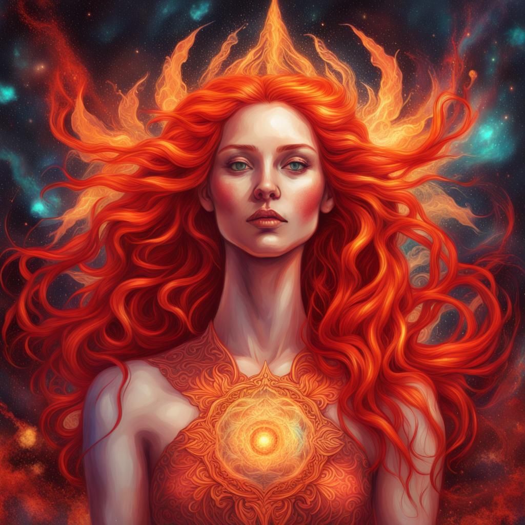 Fire Goddess in Holographic Astral Cosmic Style