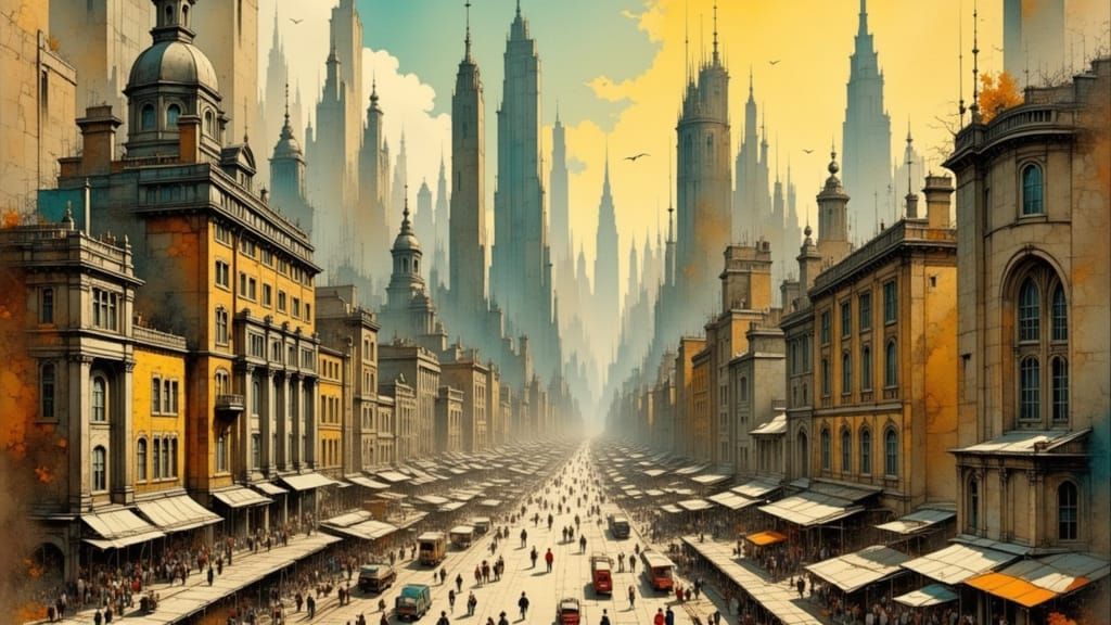 Art Deco Metropolis in Playful Satirical Style