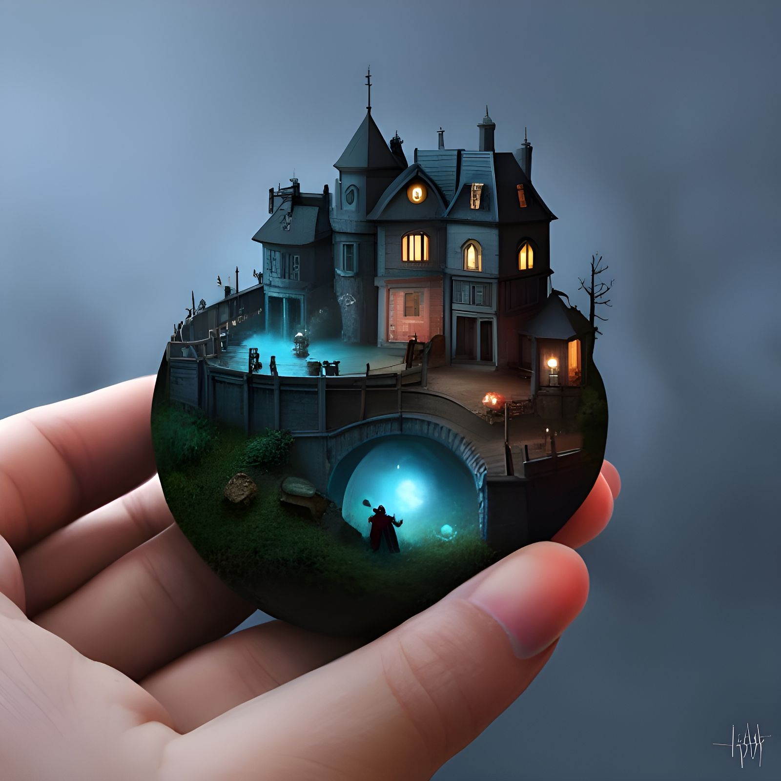Creepy Miniature Fairy Village: Detailed Fantasy Art