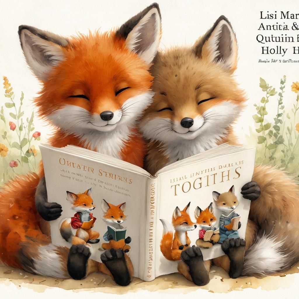 Foxes Reading Book in Children's Illustration Style