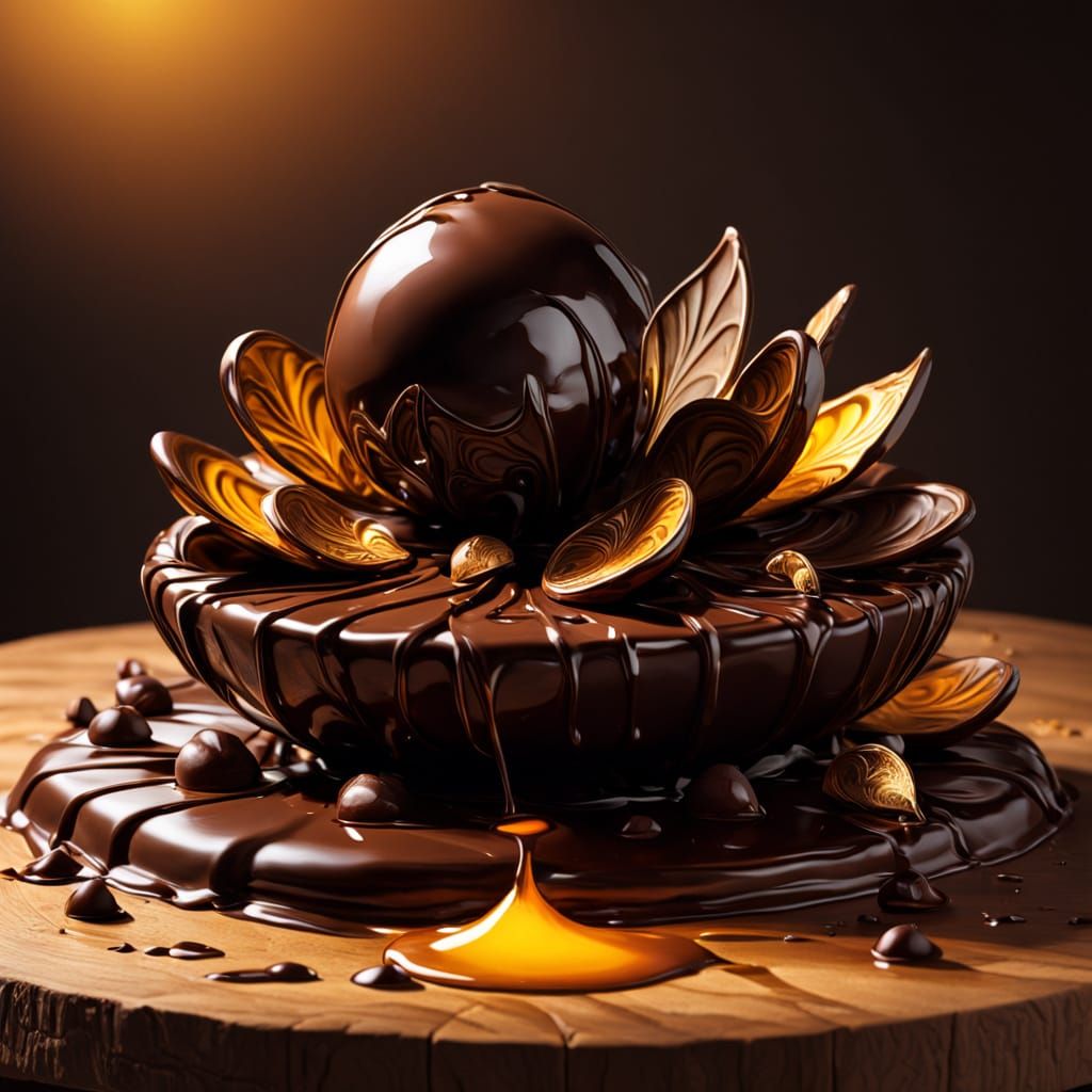 Golden Chocolate Masterpiece in Warm Oil Painting Style