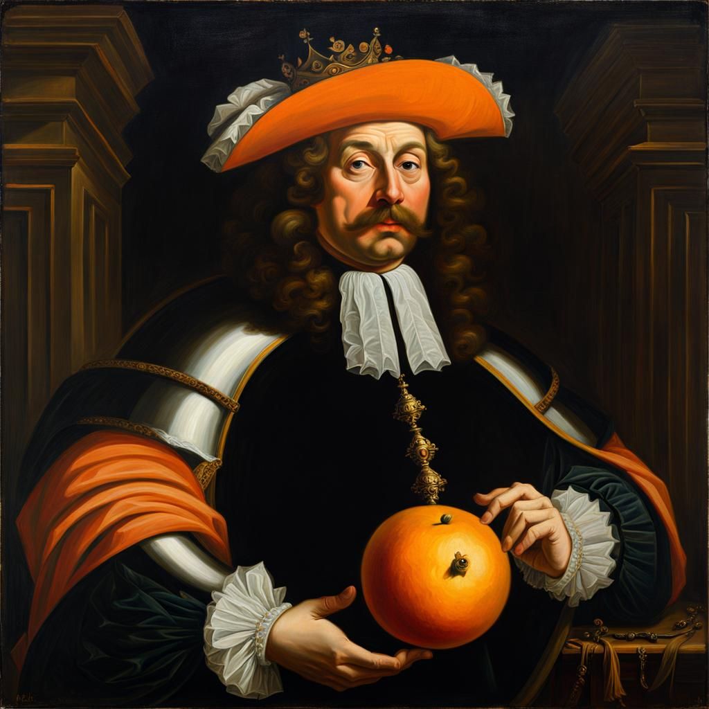 Orange King Portrait in Baroque Style