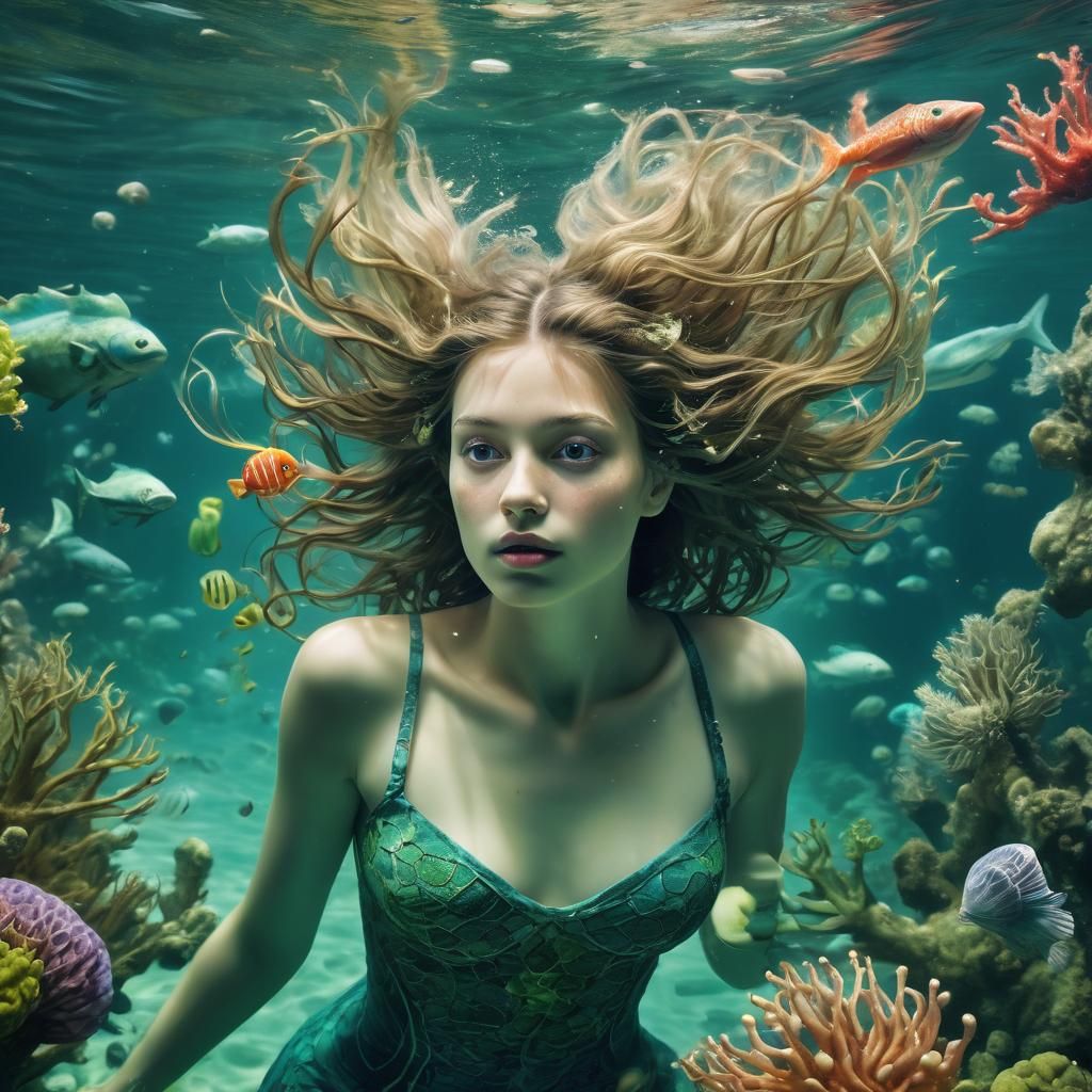 Underwater Sea Creature Woman in Photorealistic Style