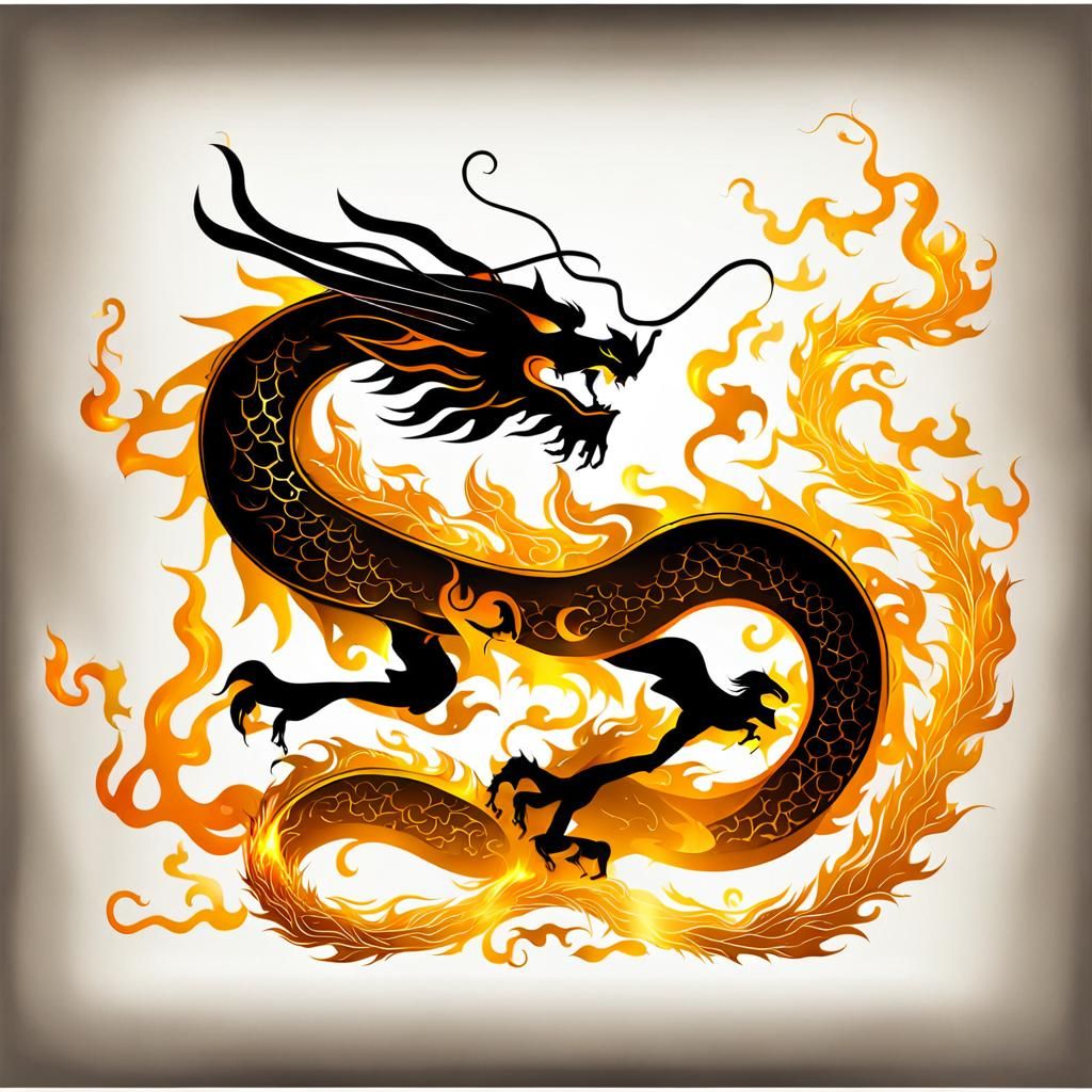 Golden Fire Dragon in Sfumato Style