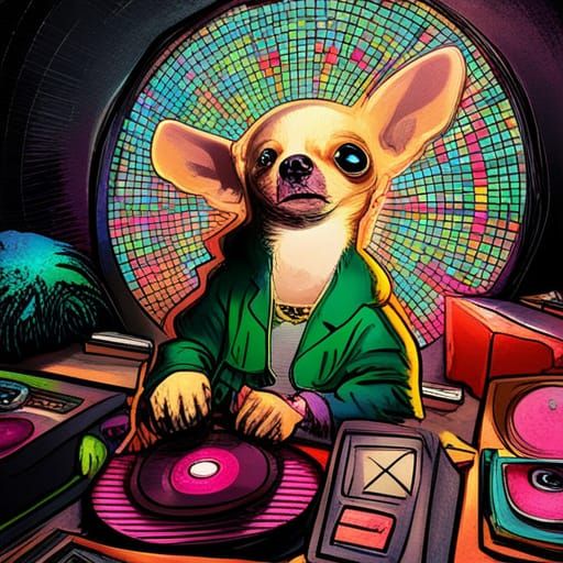 Chihuahua DJ in Comic Book Splash Art