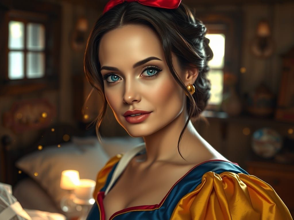 Angelina Jolie as Snow White in Dwarfs' Bedroom