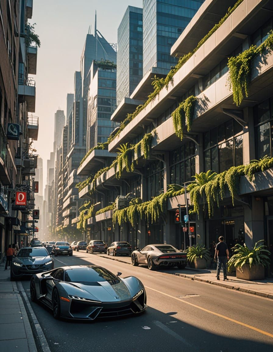 Epic Futuristic Metropolis in Golden Sunset