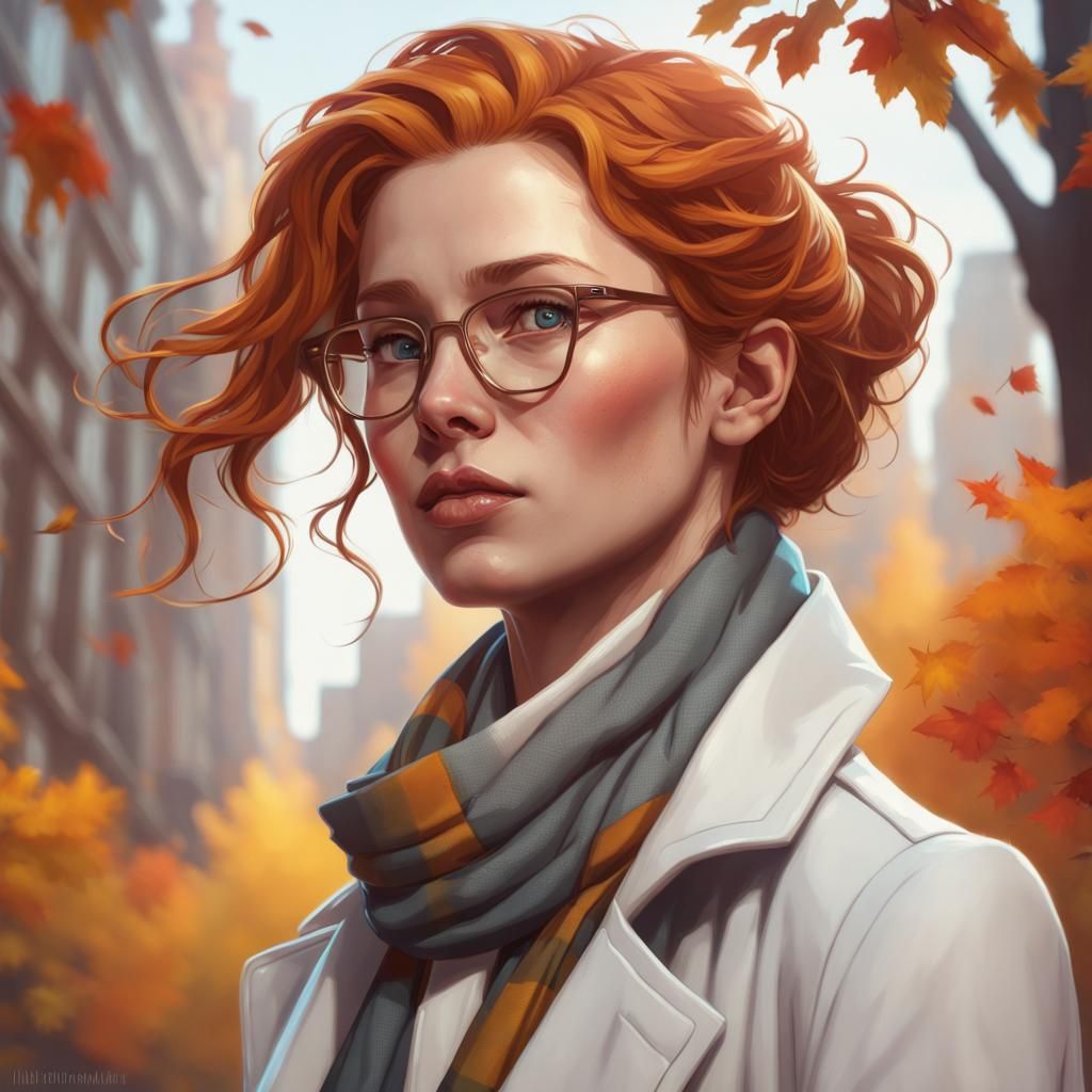 Nerdy Woman Portrait in Hyperdetailed Art Style