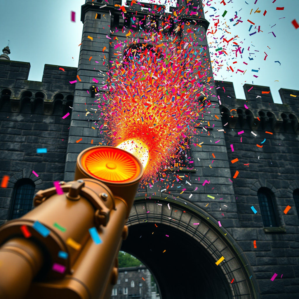Confetti Cannon Assault on Ancient Stone Bridge