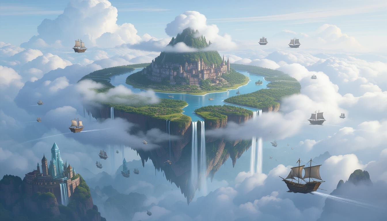 The Great Floating Continent with Flying Ships