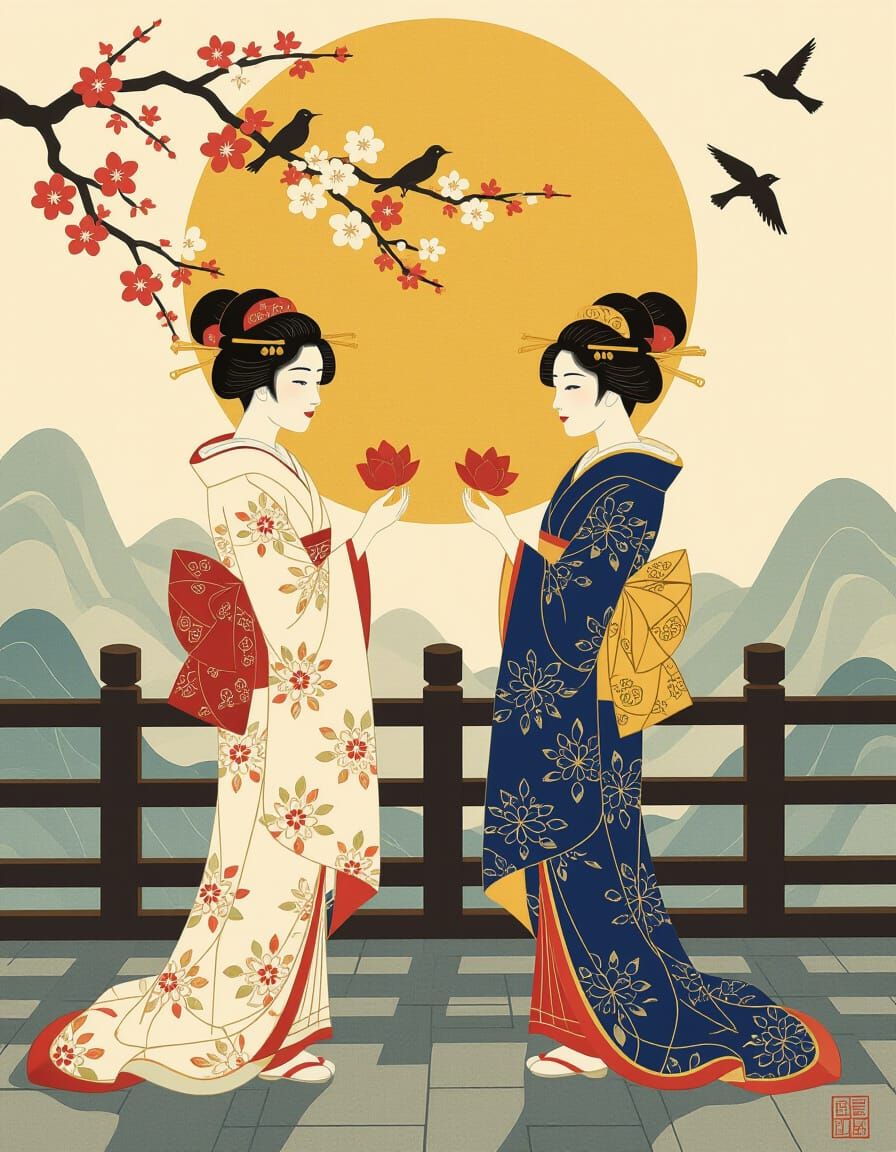 Two Blossoms and Sun in Morning Light