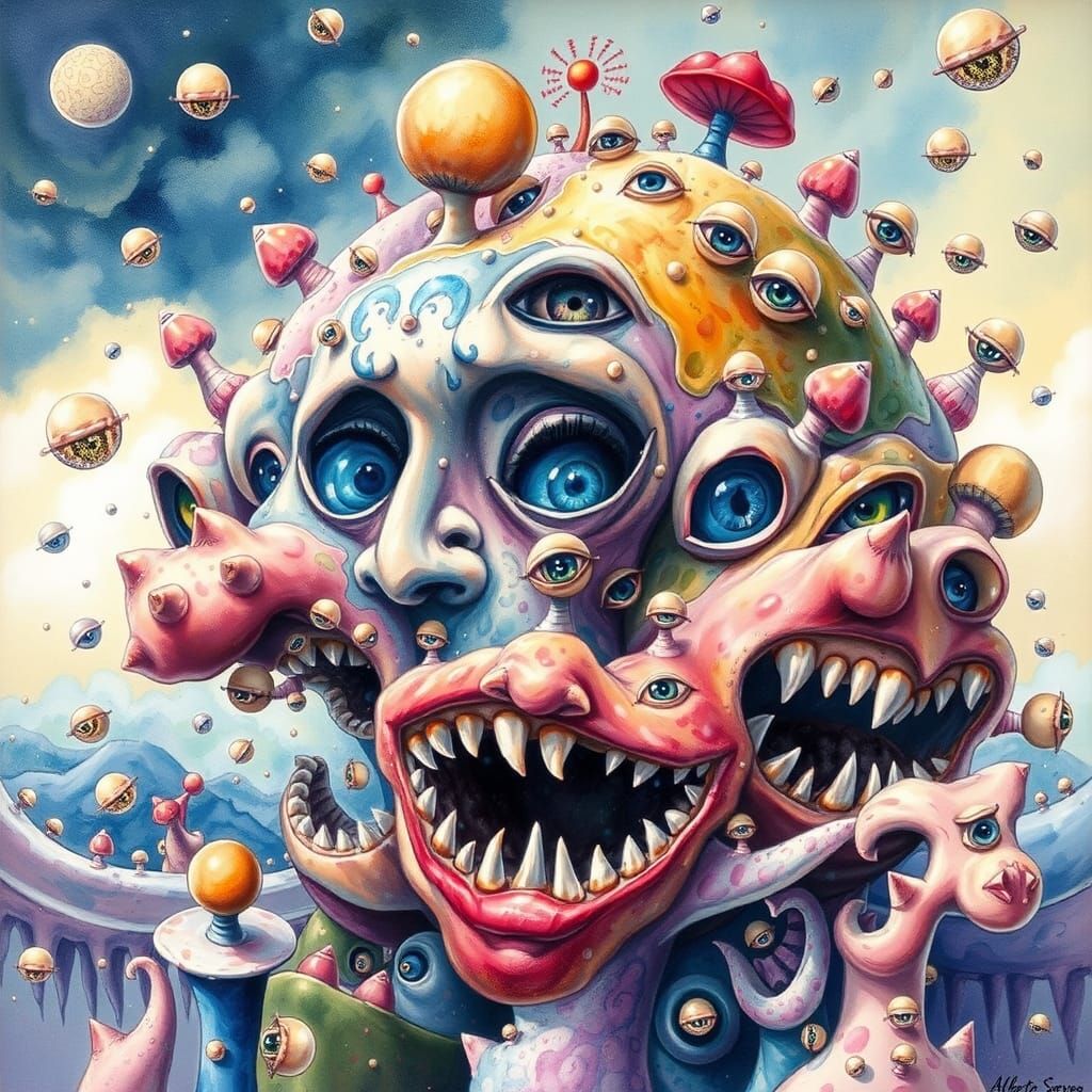 Surreal Anime Dreamscape in Watercolor and Oil