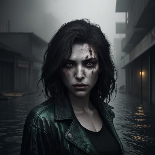 Teenage Basilisk in Flooded Alley at Night