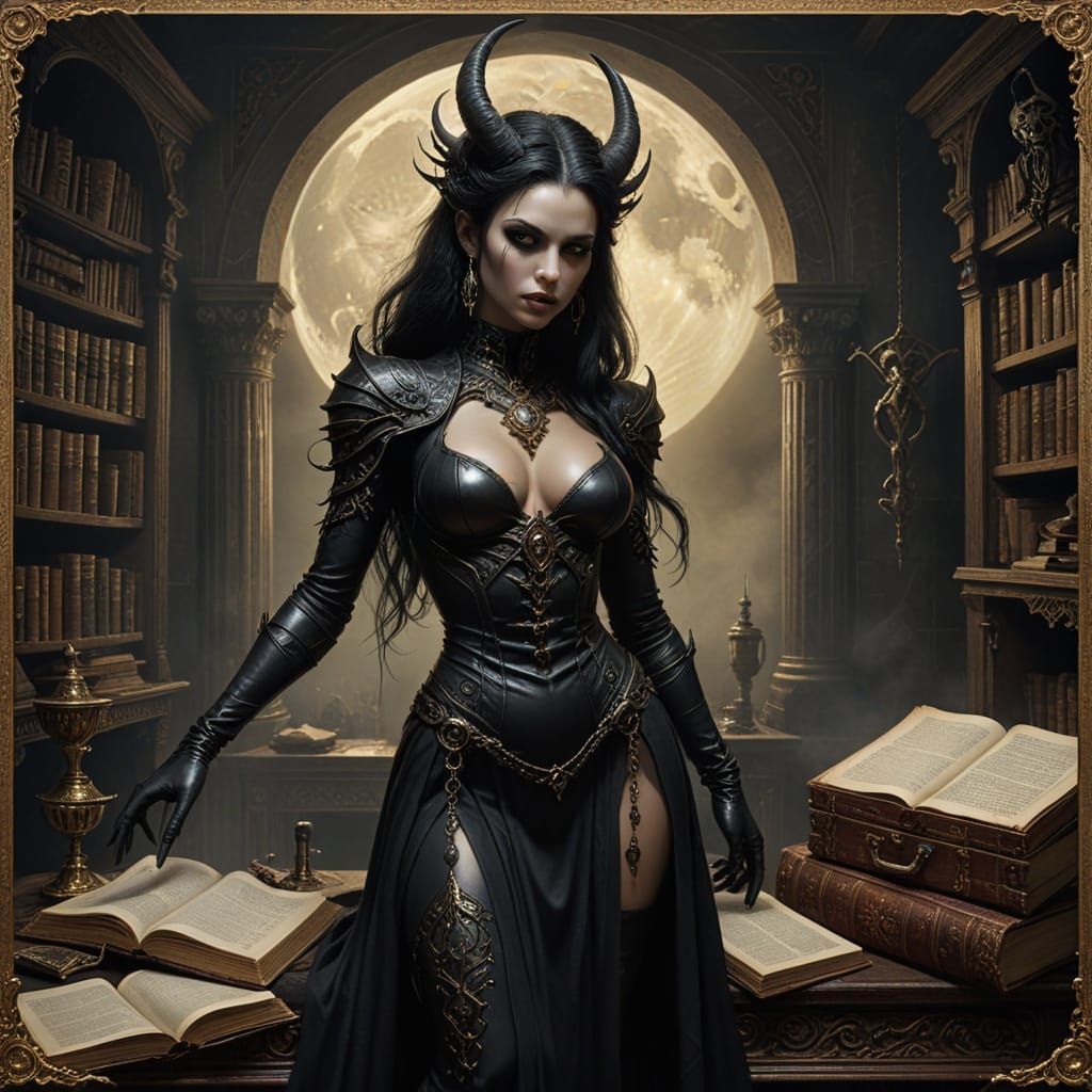 Supersized Sorceress Studies Ancient Tomes in Mystical Study