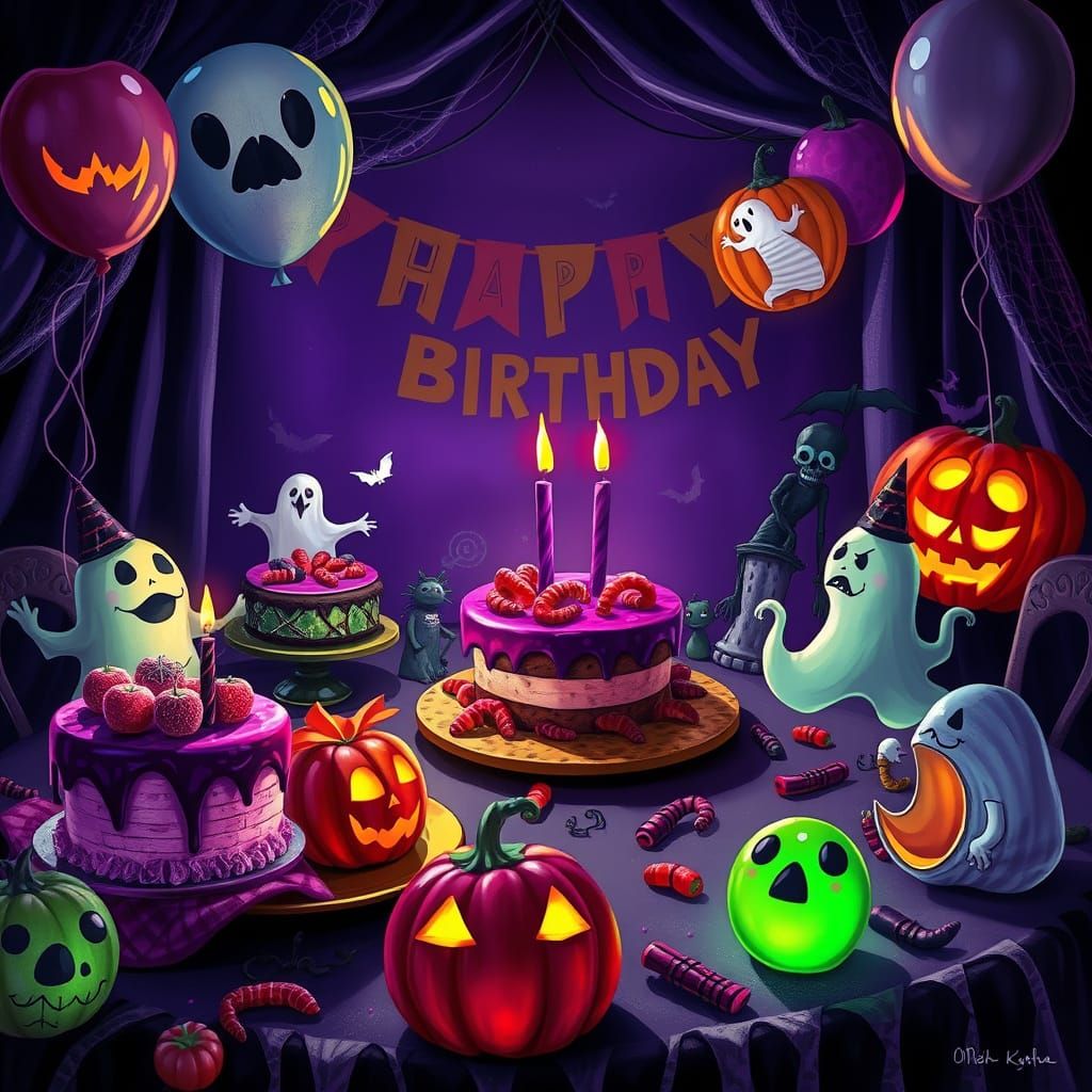 A birthday celebration with a spooky twist — think haunted c...