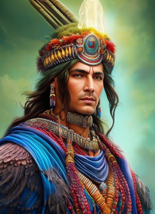 Ancient Shaman Portrait in Colorful Fantasy Style