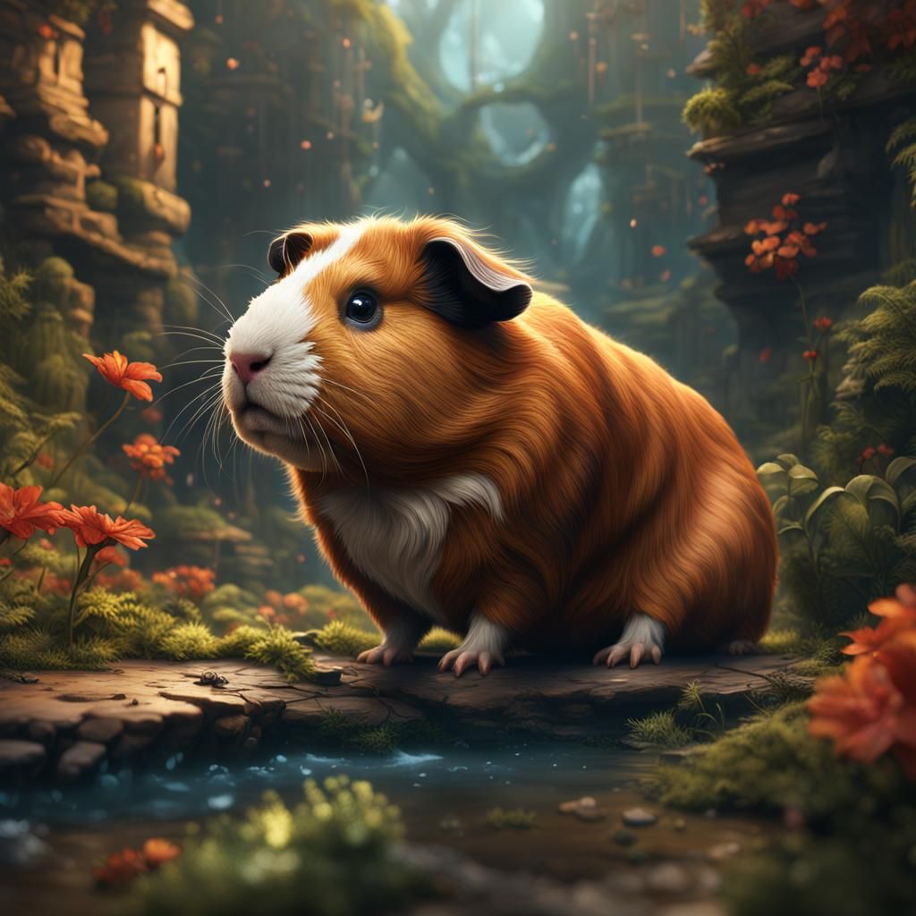 Fantastical Guinea Pig Mewing: Detailed Matte Painting