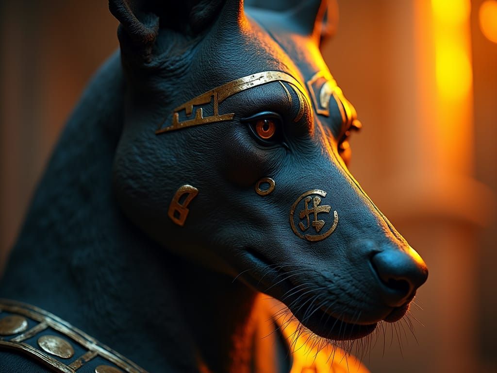 Hyperrealistic Anubis Portrait in Dramatic Lighting