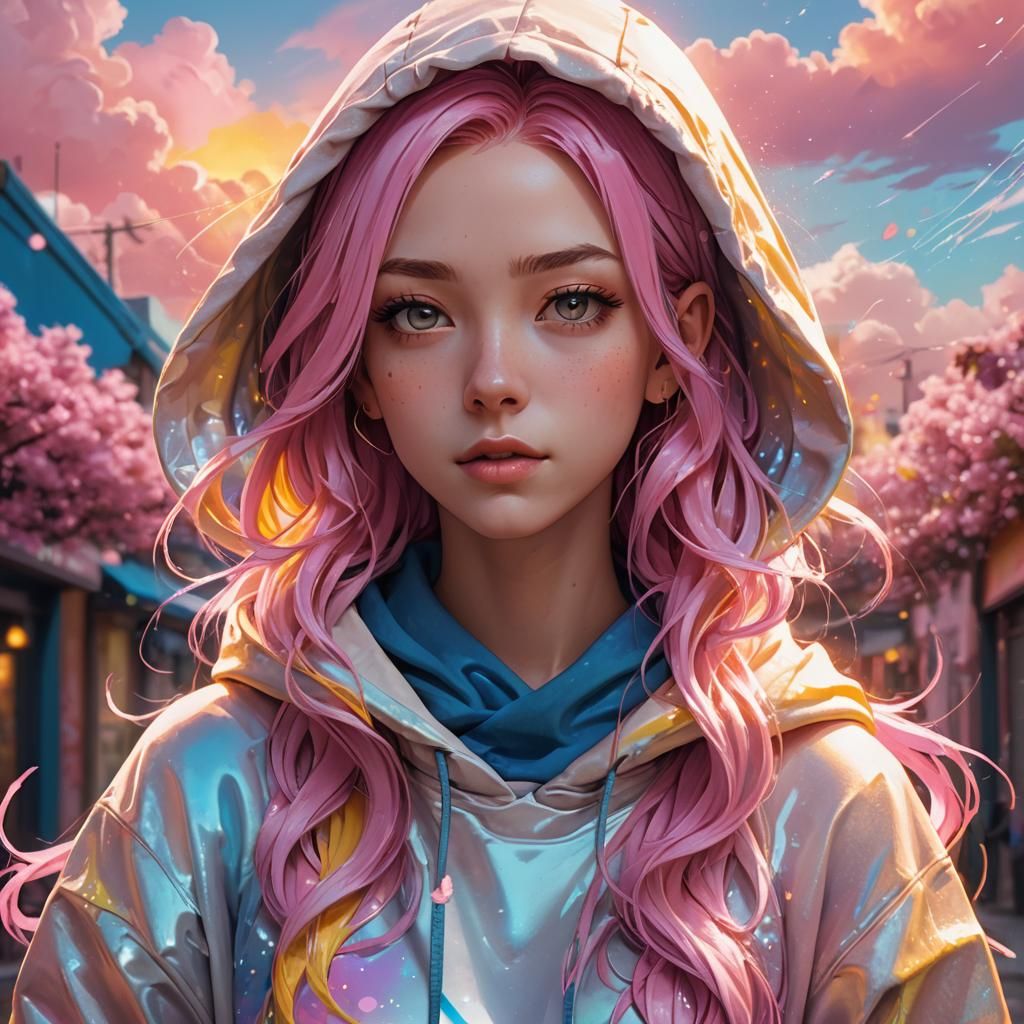 Anime Girl with Pink Hair in Detailed Digital Art