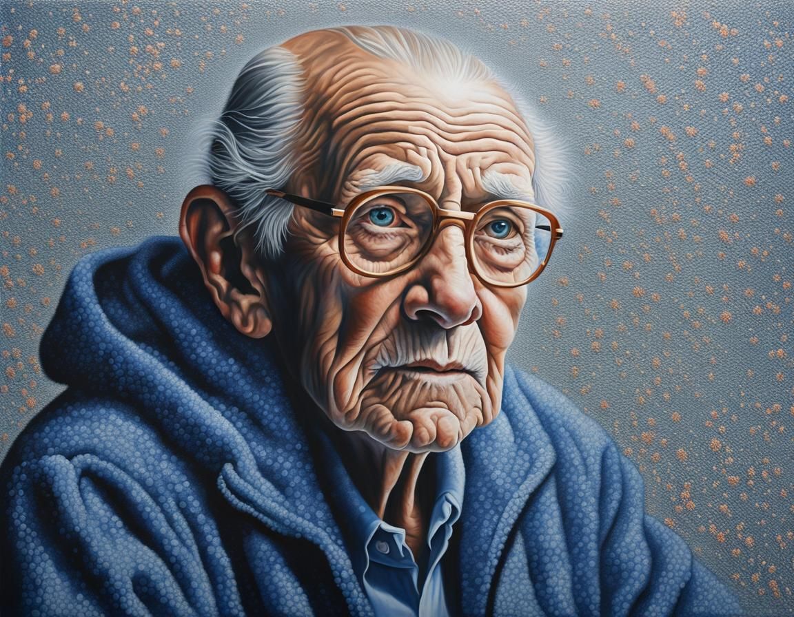 Monochromatic Portrait in Pointillism with Grid Techniques