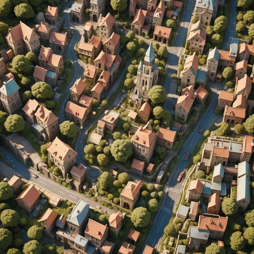 Aerial View of Miniature City in Matte Painting