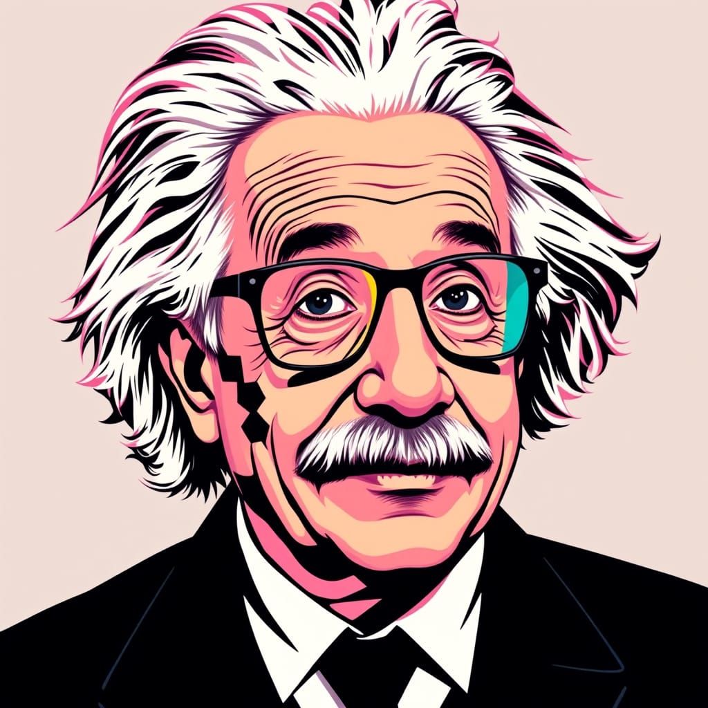 Emo Einstein with Geometric Tattoo and Bold Glasses