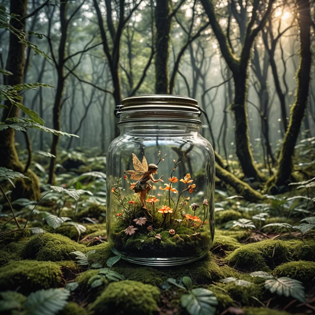 Forest fairy locked in a jar.