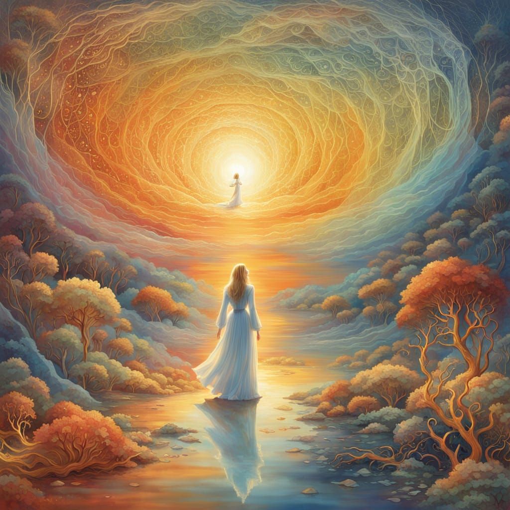 Mystical Goddess Embracing Sunset and Whispers of Wonder