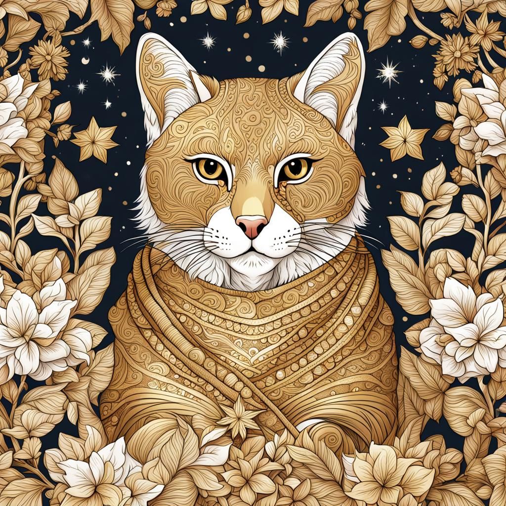 Golden Cat Illustration in Cozy Lighting