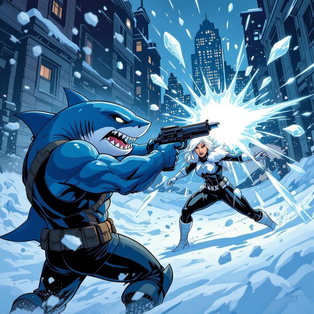 Landshark Attacks Luna Snow in Comic Art Style