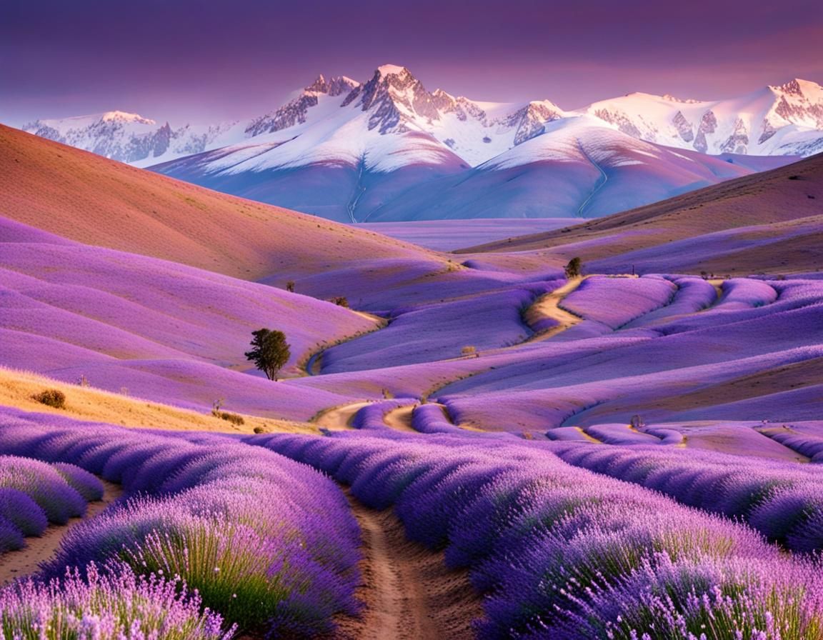 Scenic Winding Road Through Lavender Fields