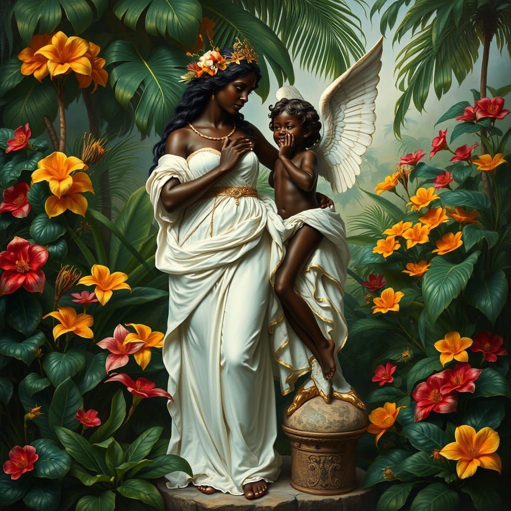 Black Venus and Cupid in a Tropical Garden