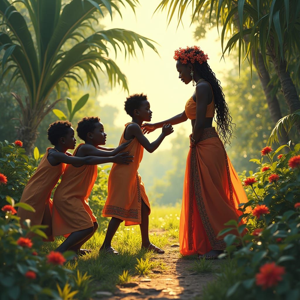 South Sudanese Boy's Courage in Fantasy Landscape